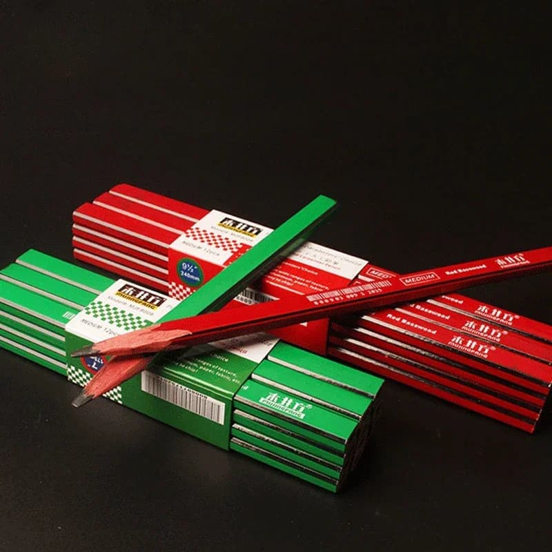 12pcs of Flat Woodworking Pencils for Carpentry Thick Black Core Pencils for Marking and Painting on Construction Sites