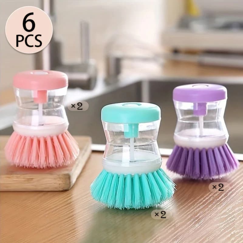 Set di Spazzole da Cucina 6 Pezzi con Dispenser di Sapone Integrato, Spazzola Multiuso per Pentole, Padelle e Lavello, Strumenti di Pulizia Manuali