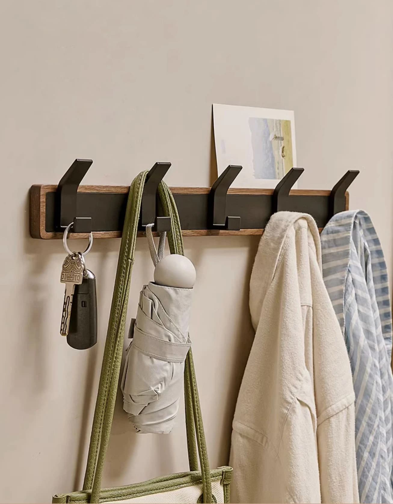 Appendiabiti da Parete in Legno di Noce, Ganci Rustici per Ingresso, Robusti Ganci per Appendere Vestiti, Accappatoi, Asciugamani, Cappotti, Chiavi