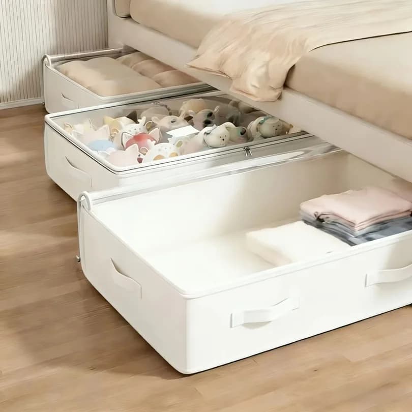 White Bed Under Storage Boxes | Foldable Multipurpose for Blankets Dresses Quilts Pillows Clothes Flip Top Closure