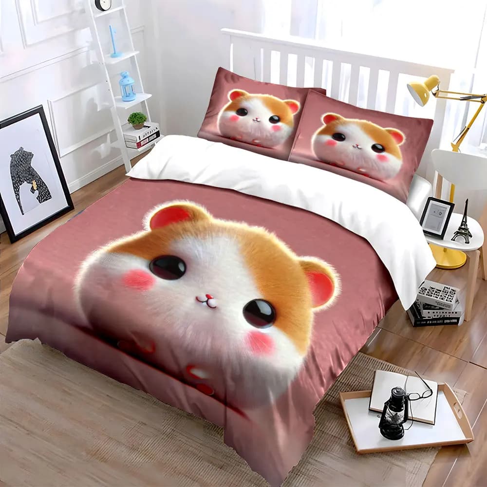 Adorabile set di peluche a forma di criceto, morbido set di biancheria da letto delicato sulla pelle, include 1 copripiumino e 2 federe, idea regalo