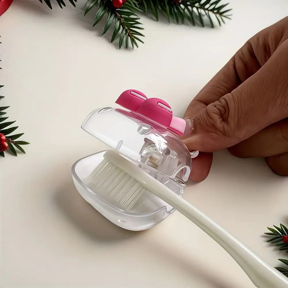 Dust-proof Cherry Toothbrush Holder Dual Holes Drainage Ventilation Toothbrush Head Protection Box Cherry Pattern Portable