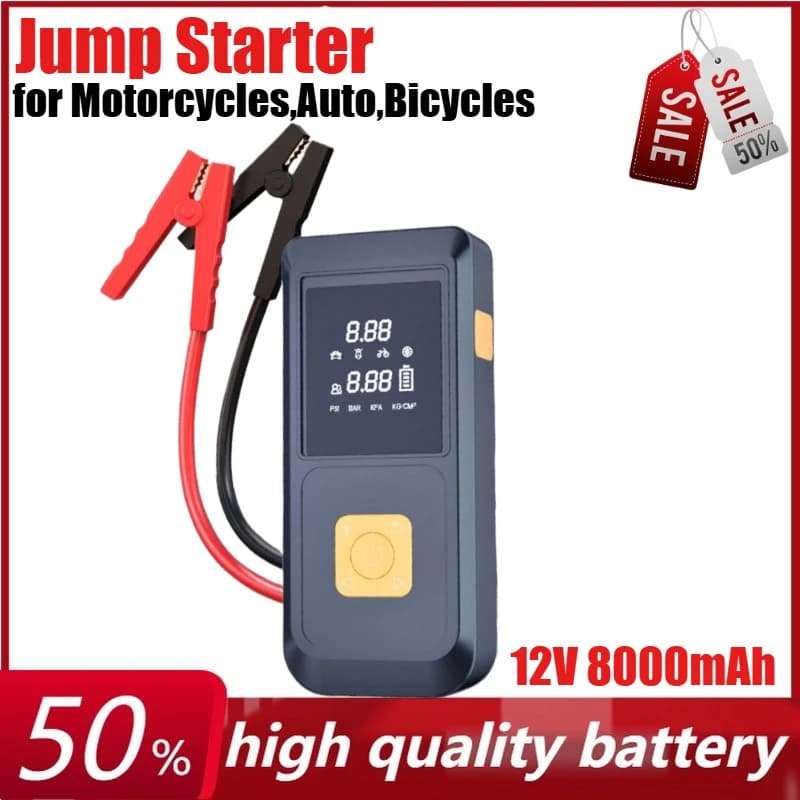 Pompa di gonfiaggio elettrica per pneumatici con compressore d'aria per avviamento di emergenza per auto 12V 8000mAh con batteria ricaricabile a luce LED per motocicli,Auto