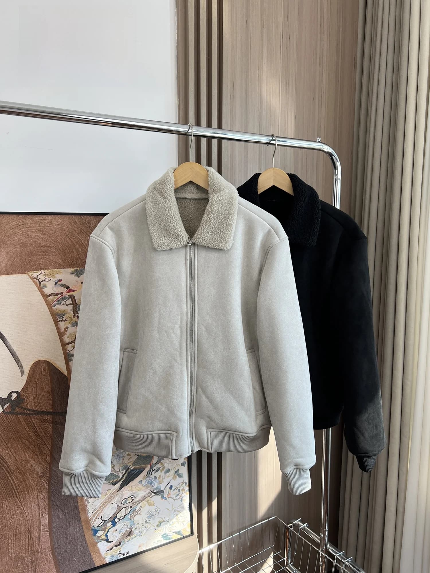 Imported Suede Jacket Men's Fashionable Casual Warm Fleece Lined Loose Fit Collared Coat for Autumn Winter Daily Wear
