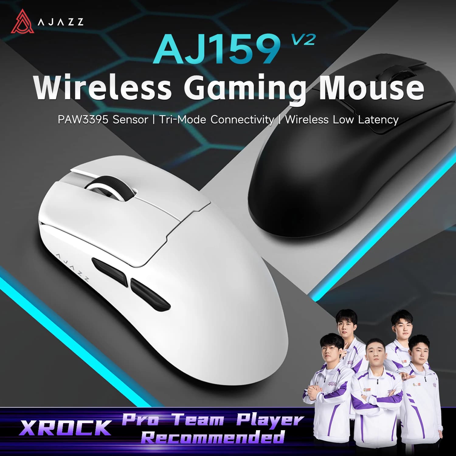AJAZZ AJ159 V2/AJ159 V2 MC Wireless Gamer Mouse PAW3395/PAW3311 32000DPI/24000DPI 1000Hz 300mAh 54g for Windows/Mac