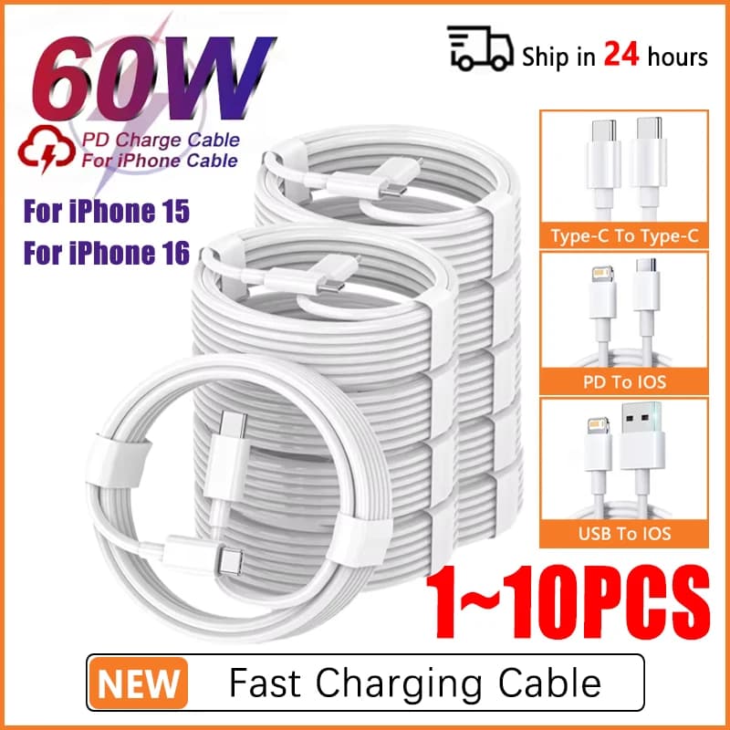 Cavo di Ricarica Rapida USB C a Type C PD 60W per iPhone 11 13 14 15 16 Pro Max 12 Mini 6 7 8 Plus XS XR iPad USB A 1M 2M
