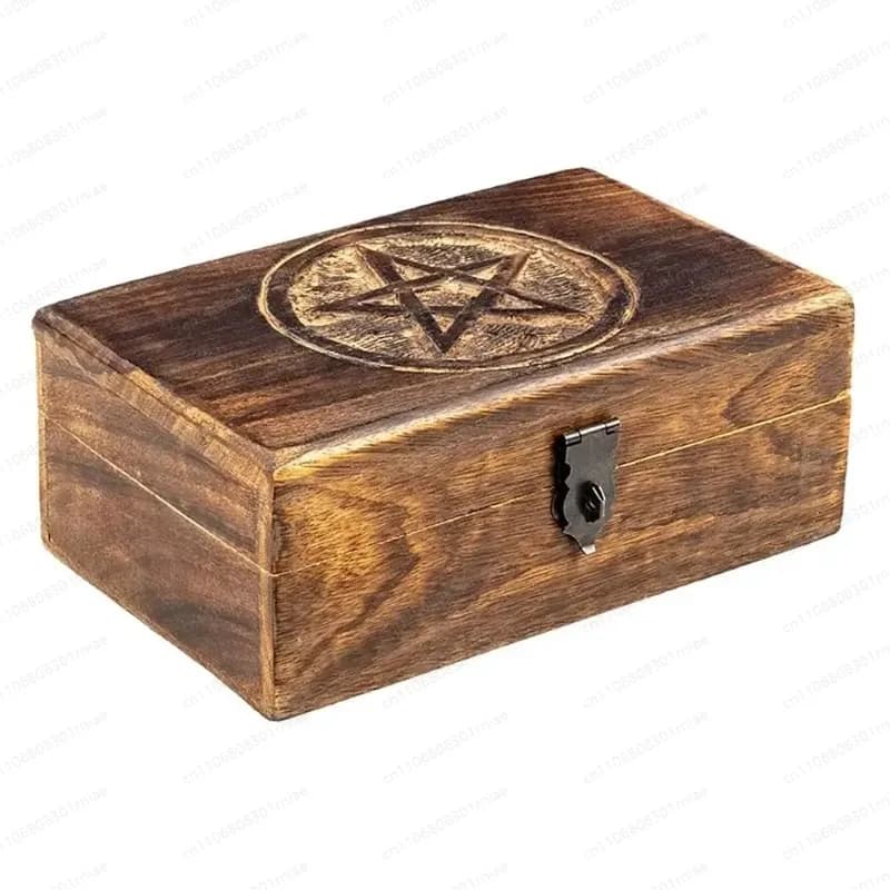 Wooden Jewelry Storage Box Antique Star Carved Trinket Box Storage Case Chic Organizer Tarot Cards Necklaces Unique Home Decor