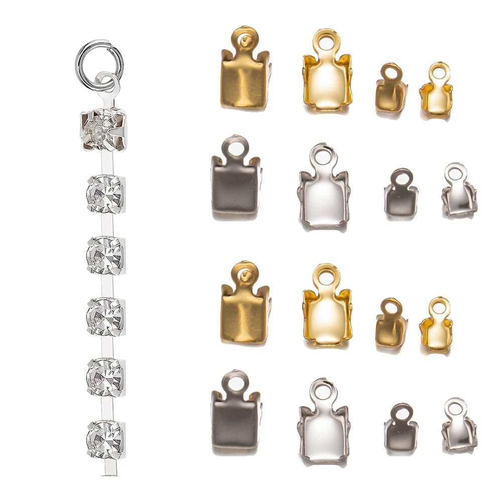 50 pezzi in acciaio inossidabile oro crimp trim perline terminali connettori punte di chiusura collana fai da te catena di strass creazione di gioielli