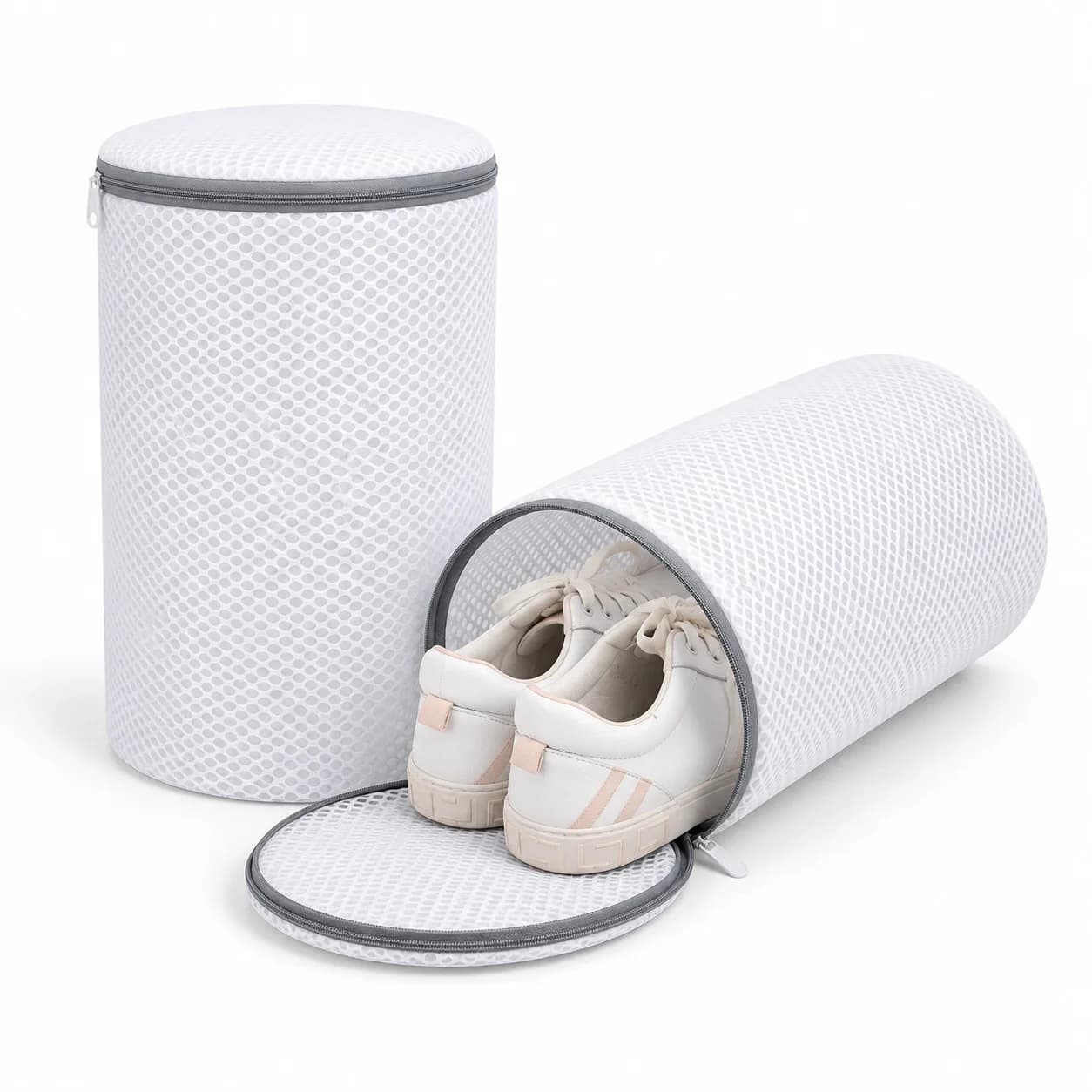 Reusable Shoe Washing Bag for Washing Machine Cylindrical 3D Mesh Sneaker Laundry Protector with Zipper