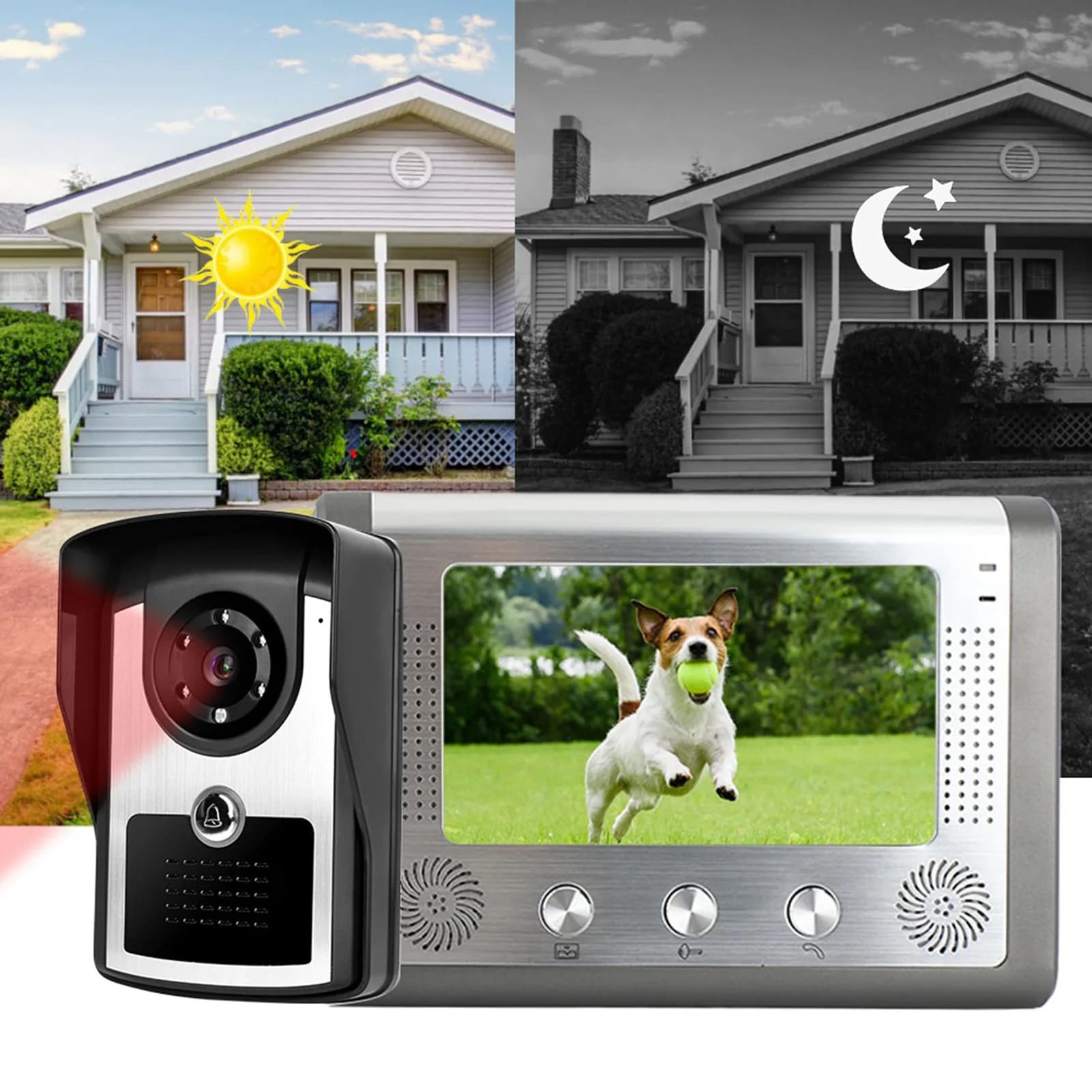 Videocitofono cablato da 7 pollici con telecamera IR e monitor, resistente alla pioggia