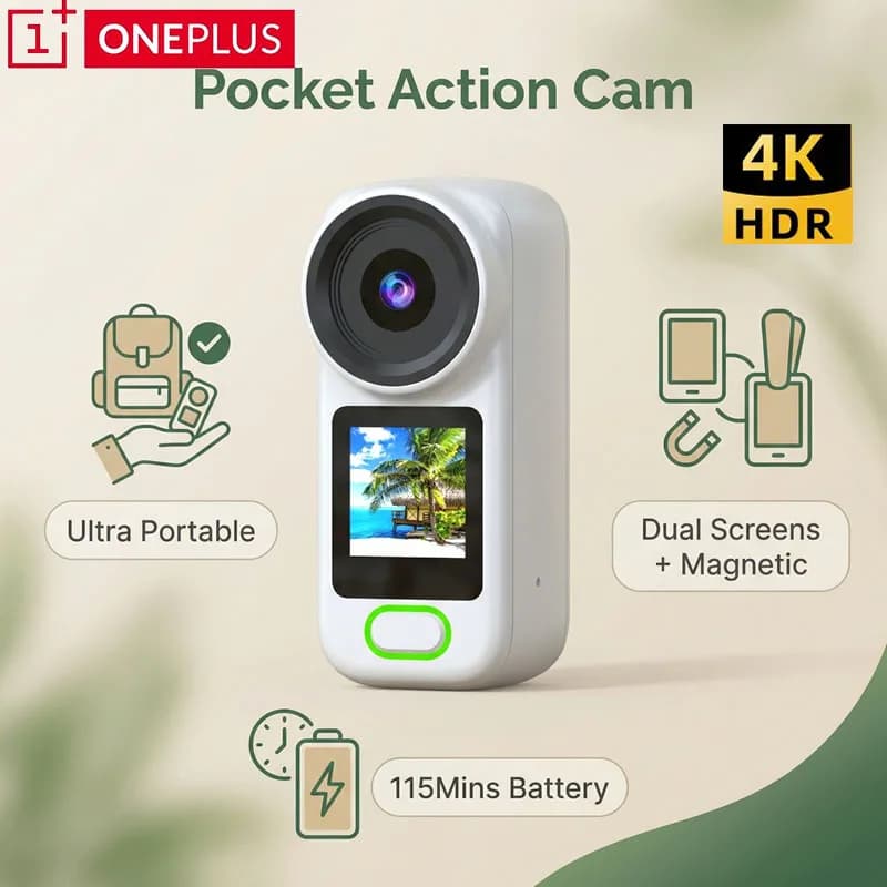 Videocamera Sportiva OnePlus 4K 1080P per Esterni, da Casco Moto, Bici, Mini Telecamera d'Azione per Registrazione Video e Sport