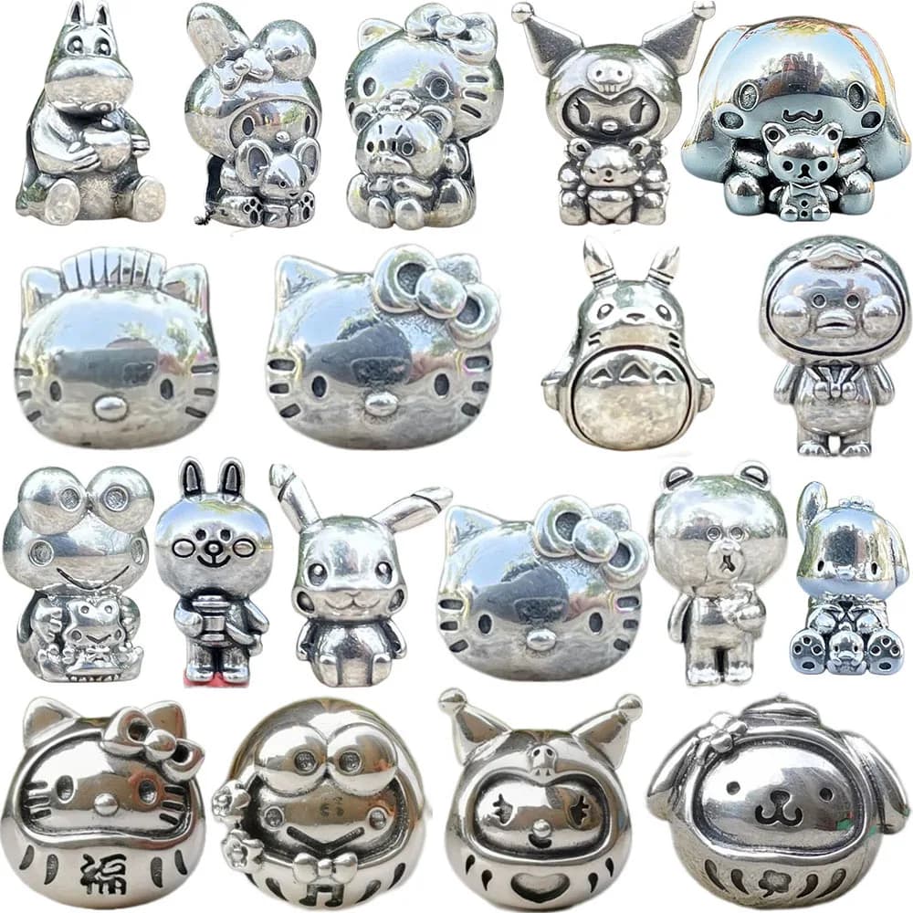 Nuovi Charm in Argento Sterling 925 Sanrio Kawaii Hello Kitty, Ciondoli Compatibili con Bracciali Originali, Portachiavi, Collane Fai-da-Te, Gioielli da Donna