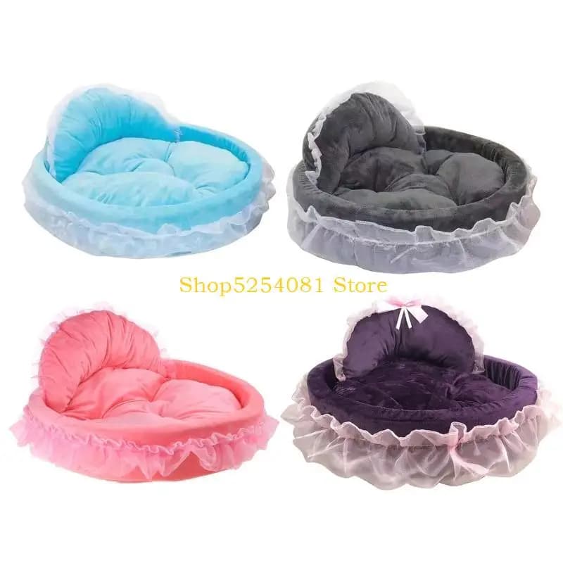 AXYC Letto per animali principessa con fiocchi design in pizzo arricciato Divano per cani morbido e bello Cuscino staccabile