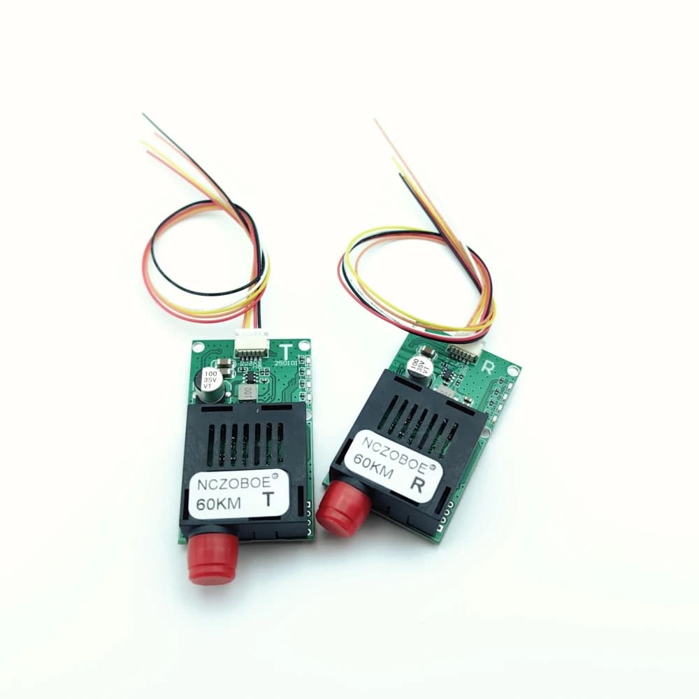 NCZOBOE 20/40/60 KM optical transmitter module, DC 5.5-26V FC RX/TX/AV/VCC/GND interface for drones, TTL module for optical fibre