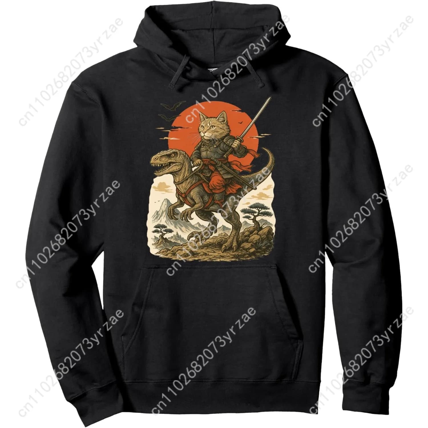 Raptor hoodie with cat samurai vintage Super soft sweatshirt Women's Pullover Fashion comfortable sweatshirt with hood Top breathable
