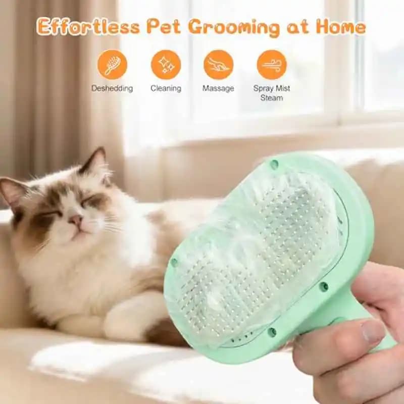 Spazzola per toelettatura animali domestici 3 in 1 con rimozione a vapore, shampoo autopulente e senza acqua per cani e gatti, rimuove i peli, beige chiaro