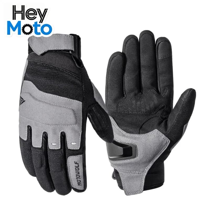 Motowolf Gloves in Leather and Network, Retro Accessories for Motorcycles, Off-Road Gloves with Touch Screen