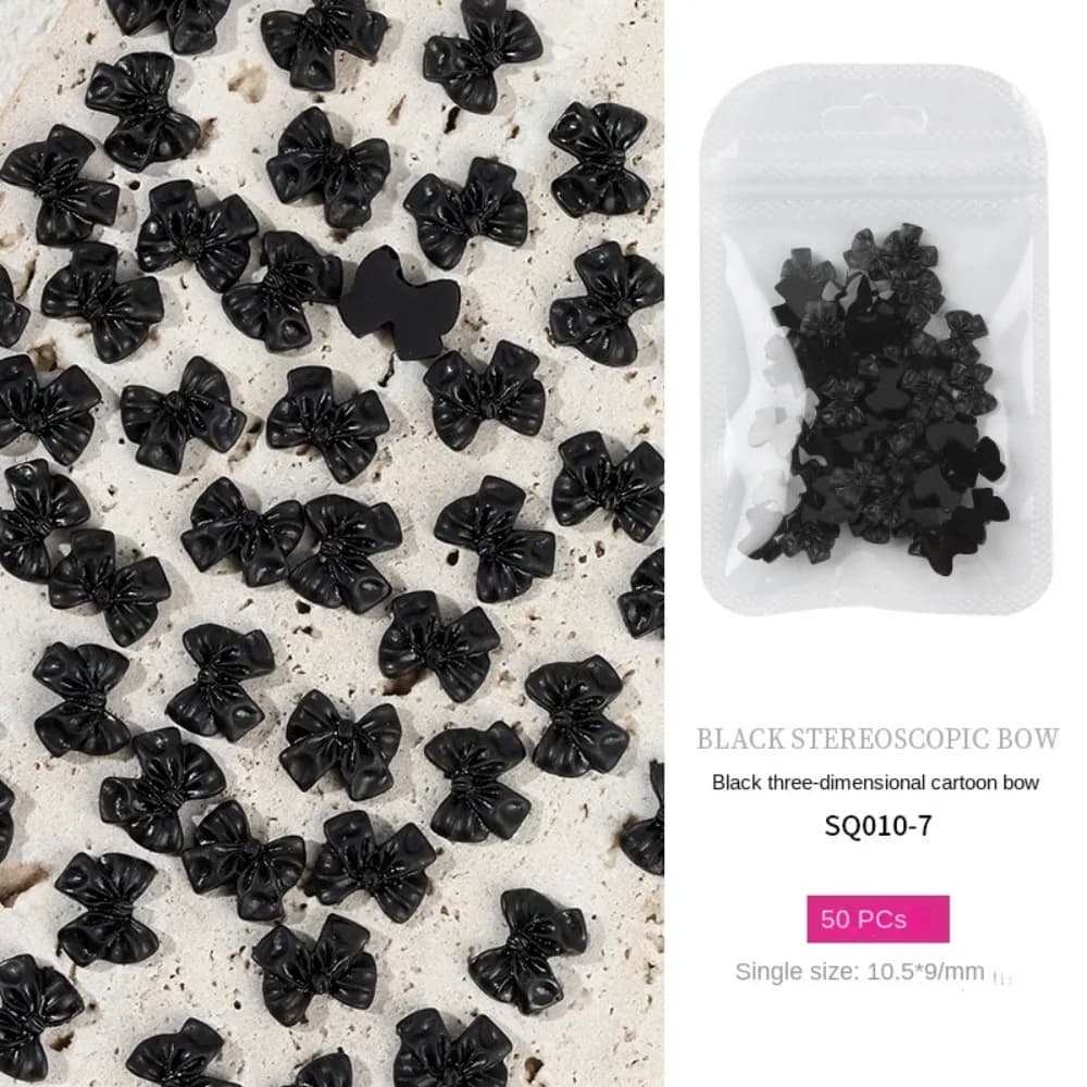 50 pezzi 3D Nail Art Bowknot Fiocco in bianco e nero Decorazione per unghie Nail Art Design Lucidatura Gioielli Decorazione per nail art