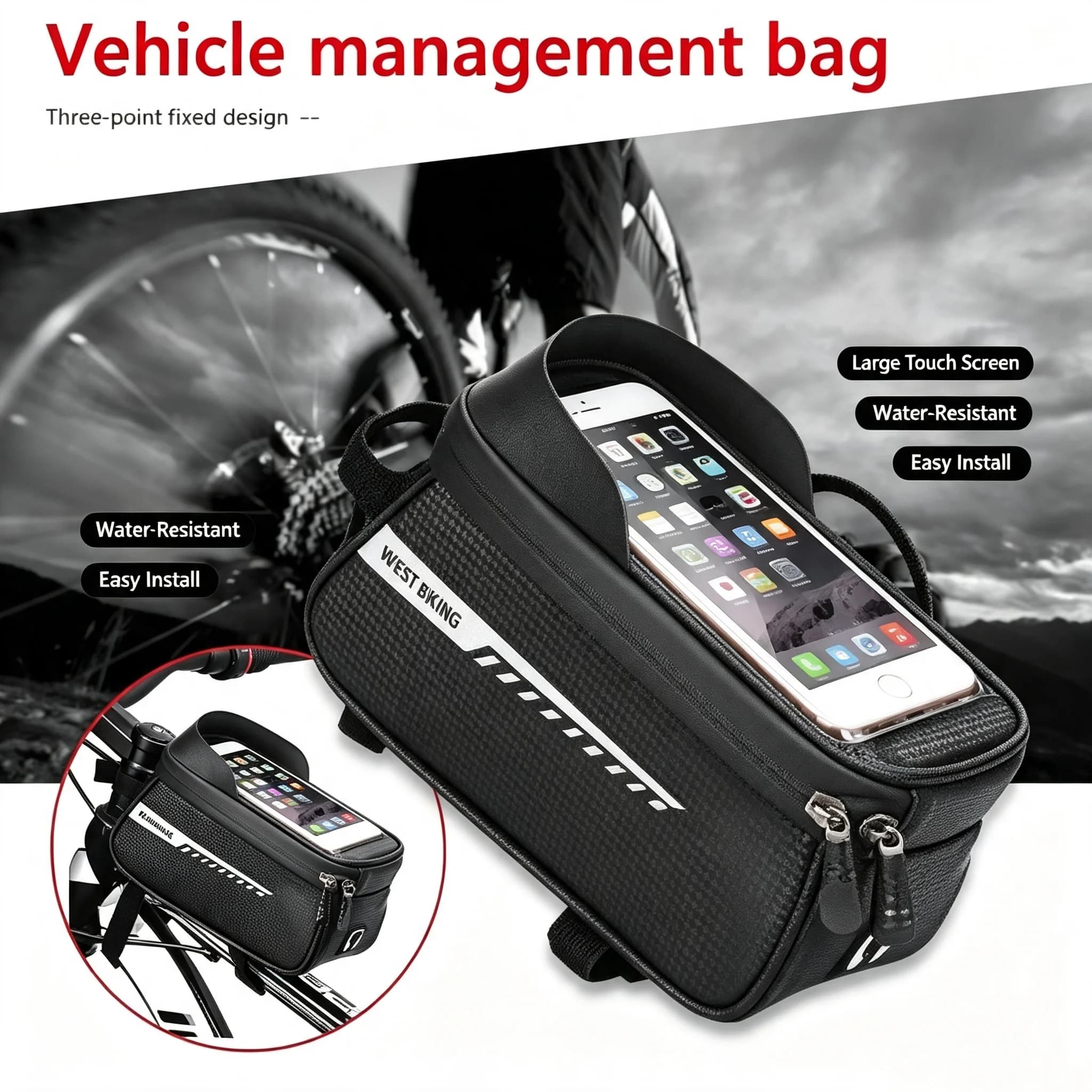 Waterproof Sun Visor Touch Screen Bike Frame Front Tube Phone Storage Bag Universal Cycling Accessory For Adult Riders