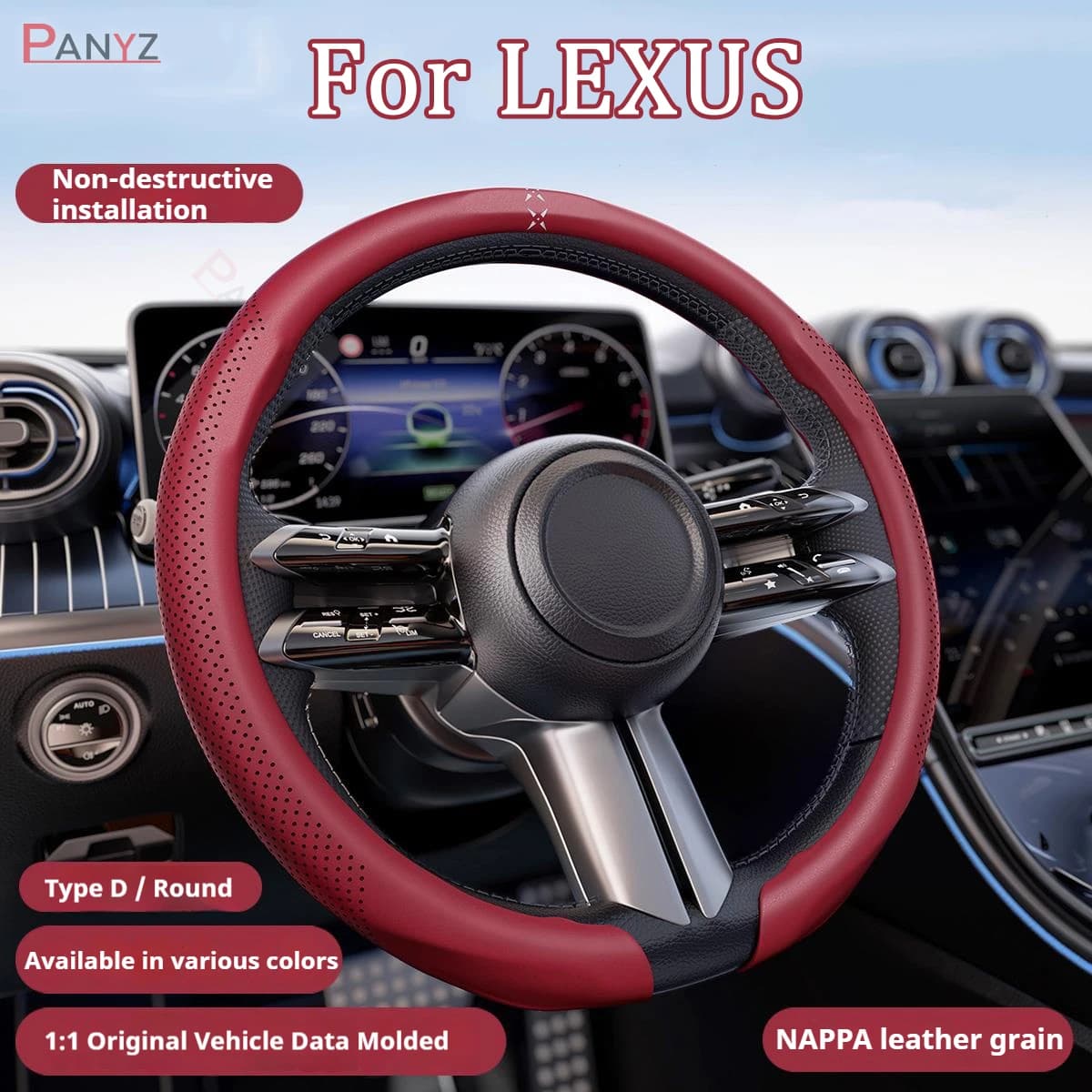 For Lexus ES RX NX MS600 LX RC GS UX LC Nappa Leather grain Car Steering Wheel Cover Breathable and Anti Slip Accessories