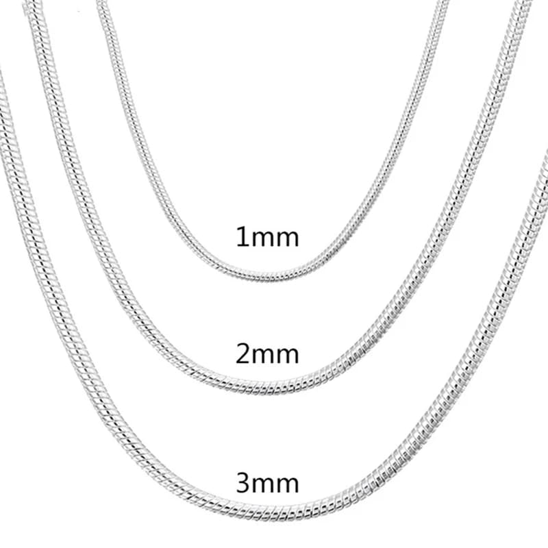 45-60 cm Color Silver 1 MM/2 MM/3 MM Solid Snake Chain Necklace For Women's Men Cool and Fashionable Jewelry for pendant free shipping