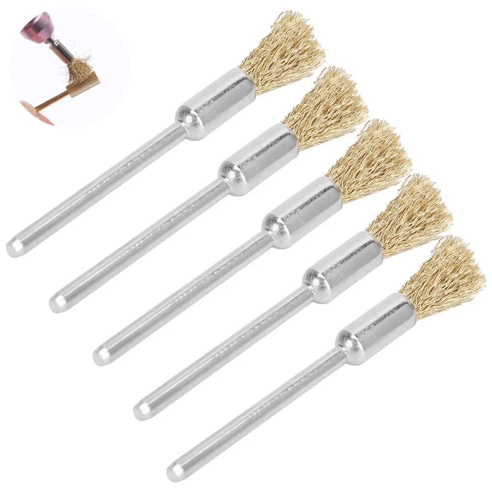 5pcs Brass Wire Bristle Nail Drill Bit Cleaning Brush Mini Size Brass Wire Cleaner Brush Pedicure Accessory Brush