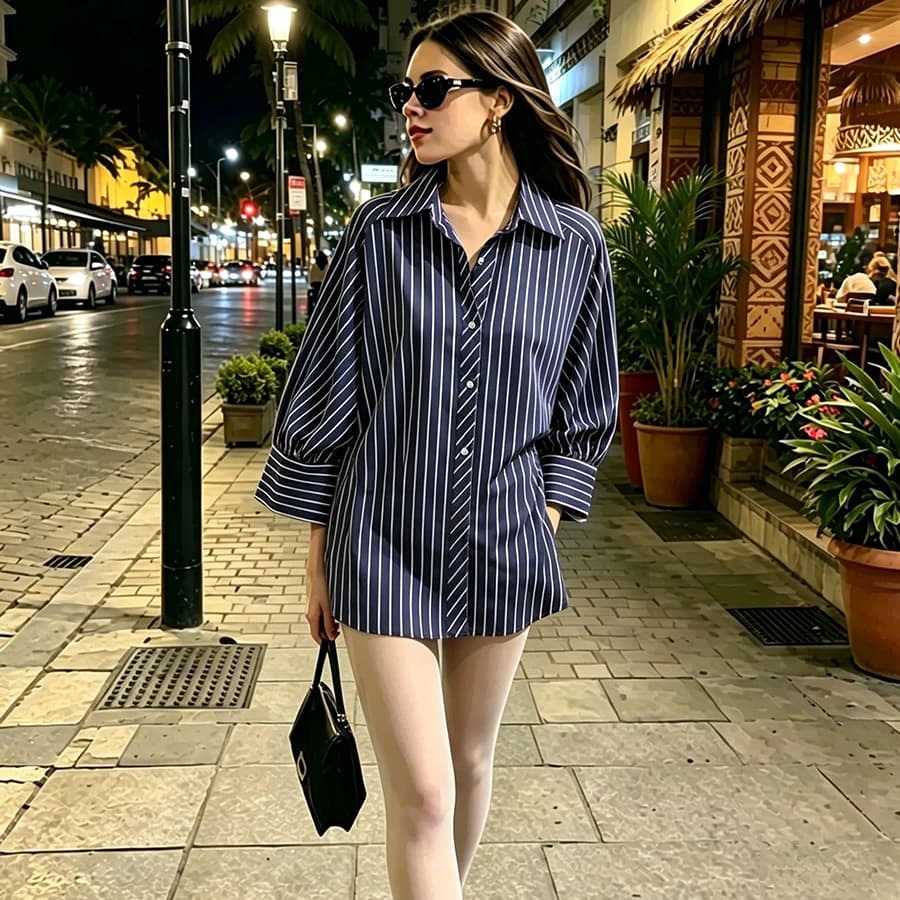 Camicia a righe da donna, casual, con colletto a revers, chiusura a bottoni, maniche lunghe, nuova camicetta estiva da ufficio per donna.