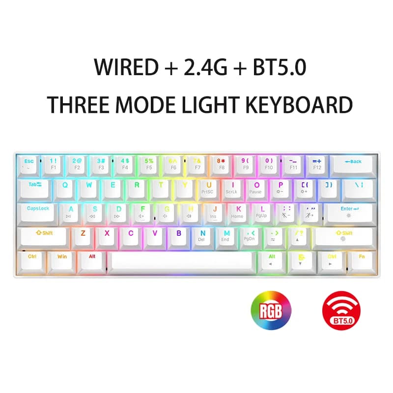 Wireless Mechanical Keyboard 60% Bluetooth 2.4G RGB 61 keys keyboards ergonomic pc key board White Black tablet rgb teclado