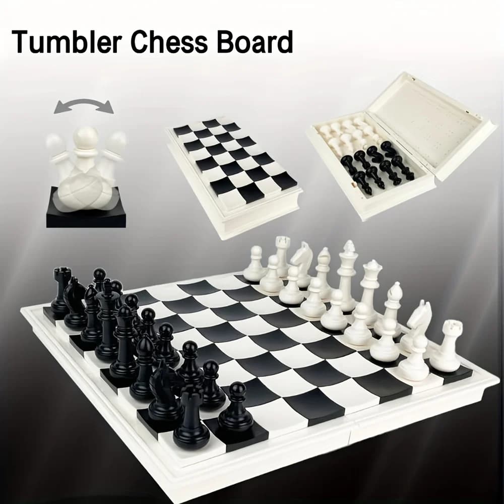 1 Set Black and White Design Folding Chess, Tumbler Board, Assembly Building Block Entertainment Game Board, 28.6cm / 11.26 in