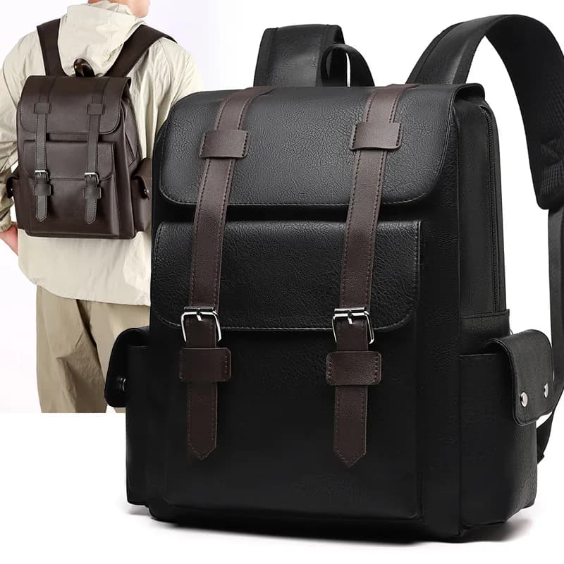 Retro Soft Leather Backpack Leisure Large-capacity Travel Belt Buckle Backpack