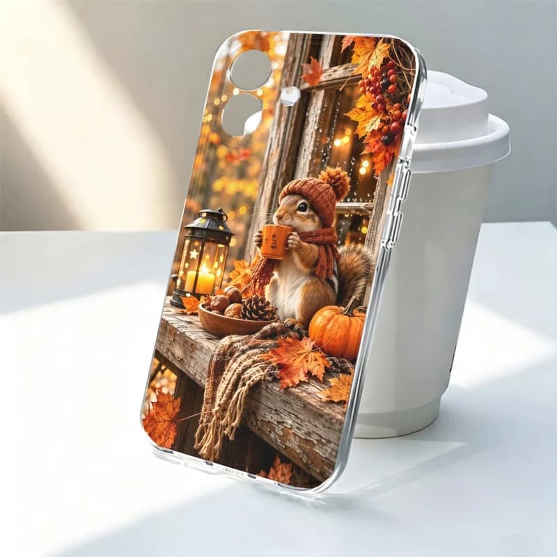 Cartoon Animal Squirrel Silicone Phone Case For iPhone 15 16 17 18 Pro Max 11 12 13 Pro 15 14 Plus 17 Air Autumn Soft Cover