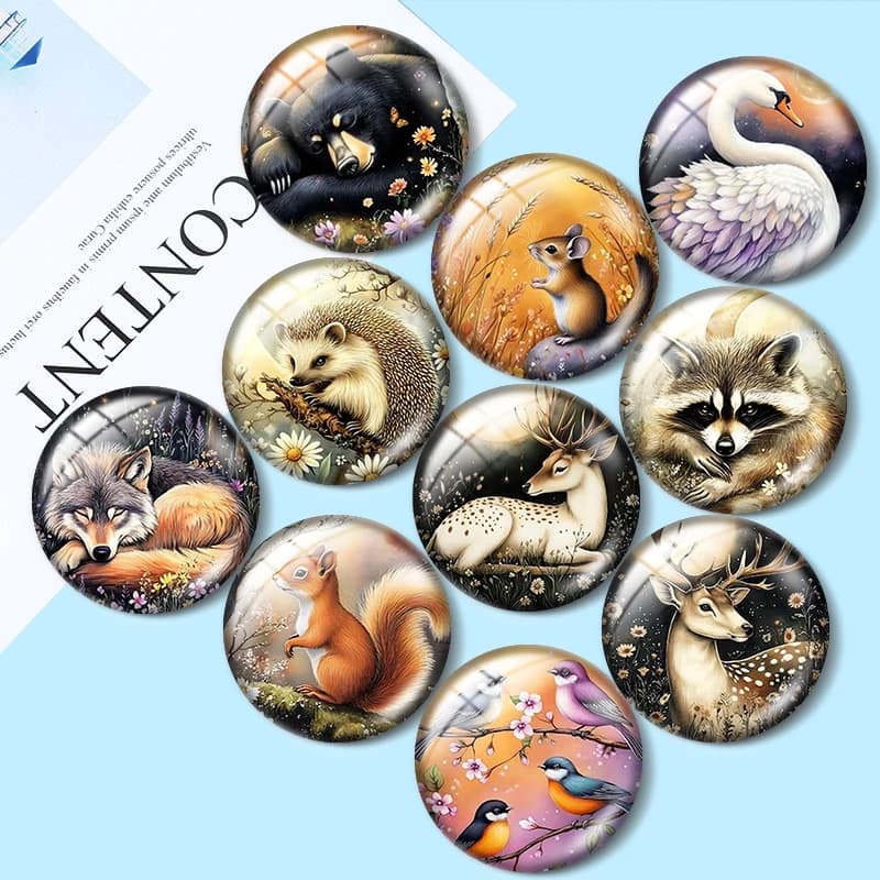 Cabochon in vetro da 12mm/18mm/20mm/25mm con animali della foresta per bracciali, ciondoli, anelli, orecchini e componenti per la creazione di gioielli