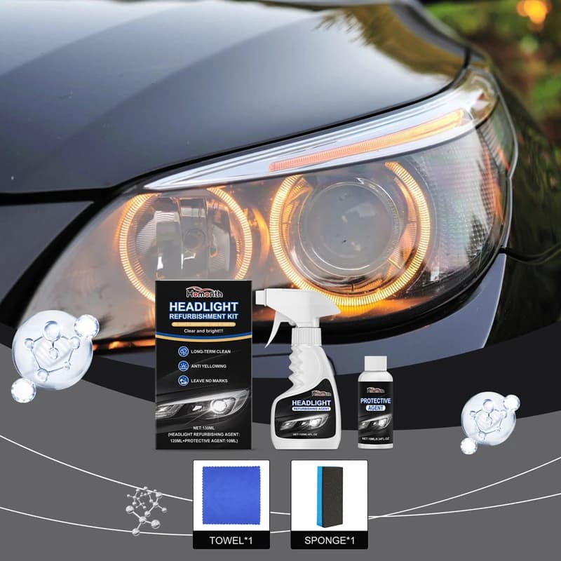 Car Headlight Restoration Refurbishment Polish Set With Cleaner Protective Agent Remove Yellowing Oxidation Haze Scratches
