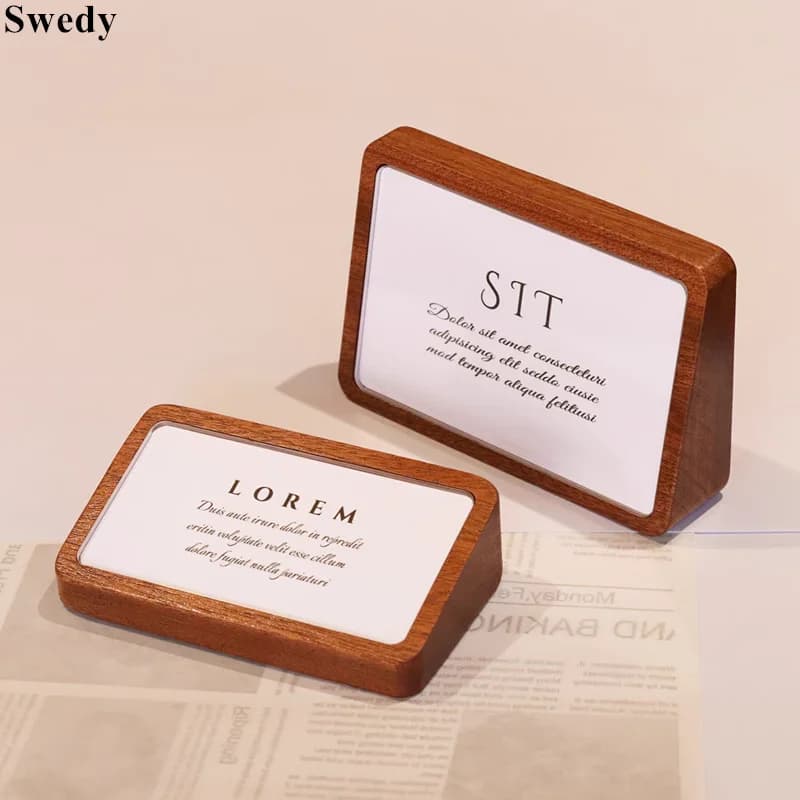 Set di 5 Portaetichette in Legno 78x38mm, Supporti per Cartellini Prezzi, Numeri Tavolo, Menu, Espositori in Legno e Acrilico