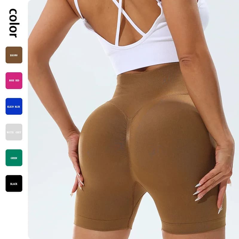 Pantaloncini Yoga Donna a Vita Alta Senza Cuciture con Pieghe Effetto Push-Up, Traspiranti per Ciclismo Corsa Fitness Palestra e Sport