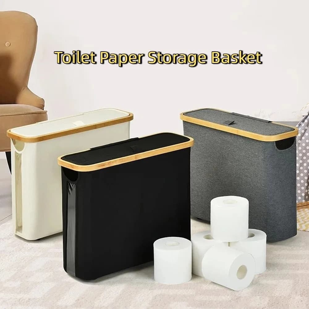 Large Capacity Toilet Paper Storage Basket Folding Oxford Cloth Large Paper Holder Waterproof with Handle Laundry Basket