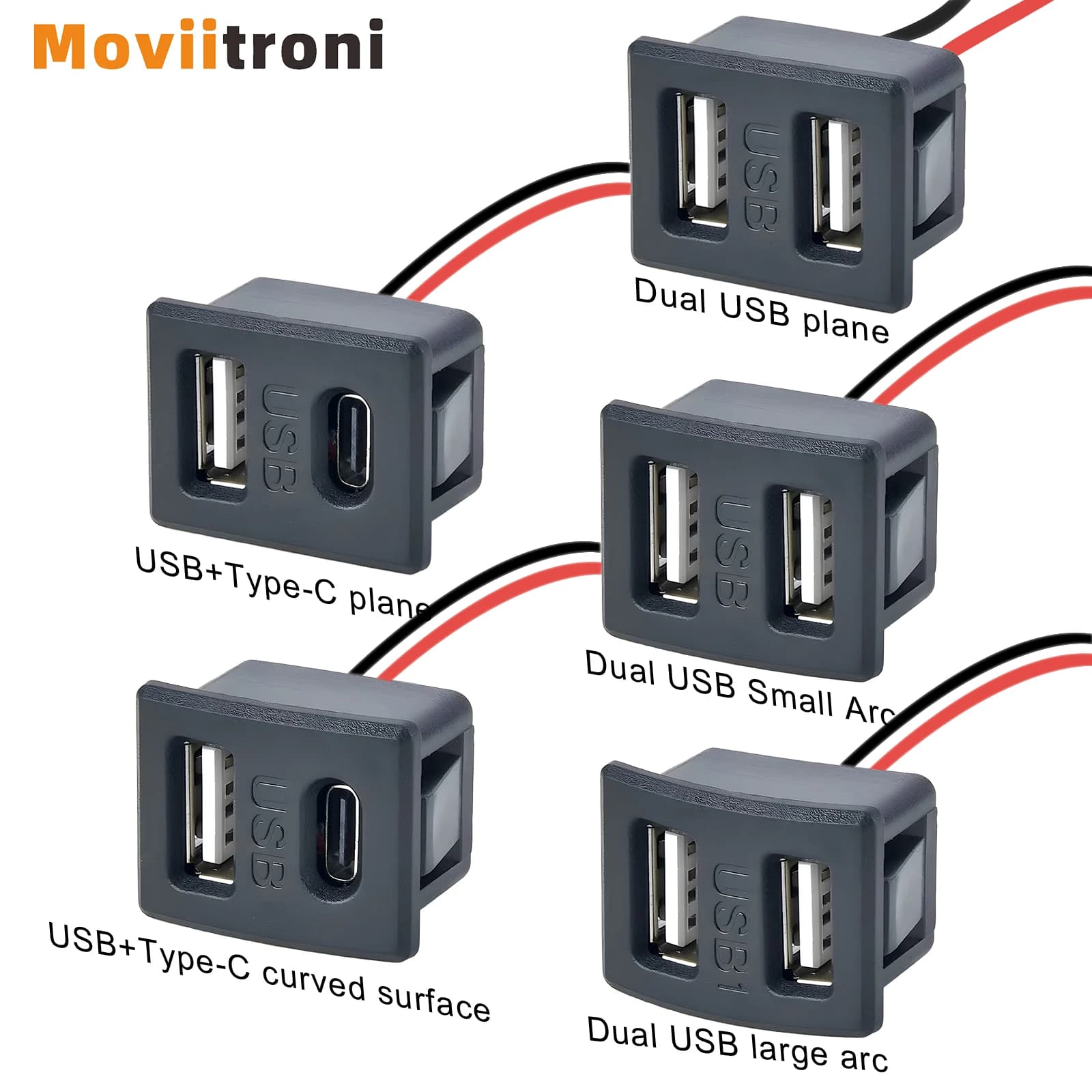 Double layer USB socket with type C base and charging socket for female USB lamp with cable connector