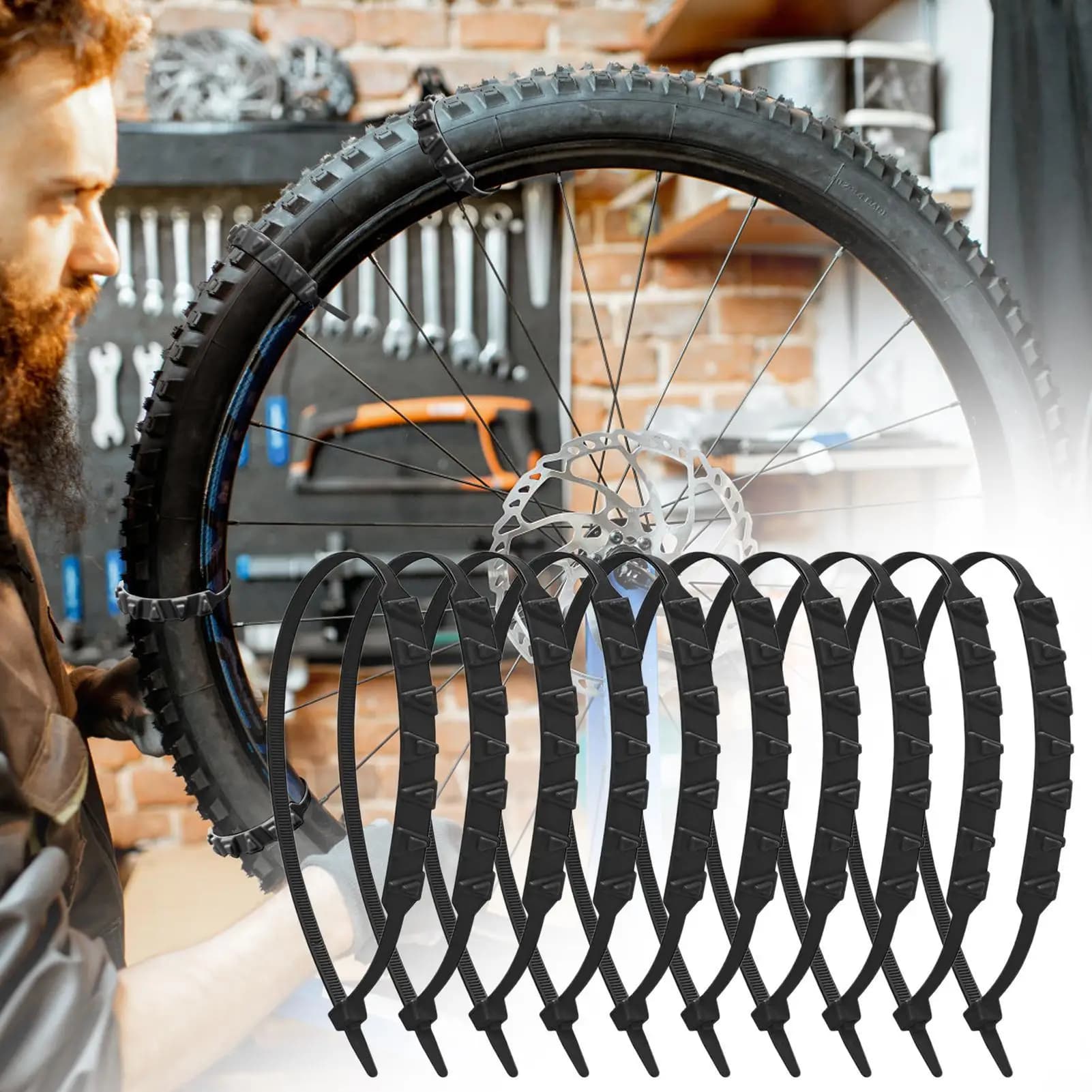 Catene Antiscivolo Universali per Pneumatici di Moto e Biciclette, Accessori per Emergenze Invernali, Set da 10 Pezzi