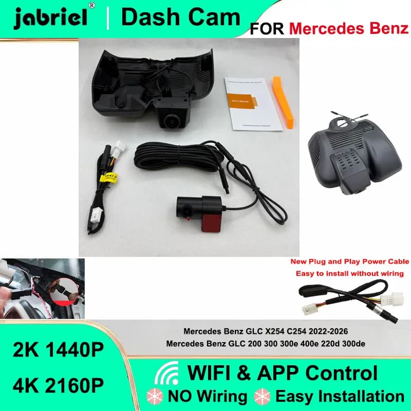 Jabriel for Mercedes Benz GLC X254 C254 2022-2026 for Mercedes Benz GLC 200 300 300e 400e 220d 300de Dash Cam 2K 4K Wifi Car DVR