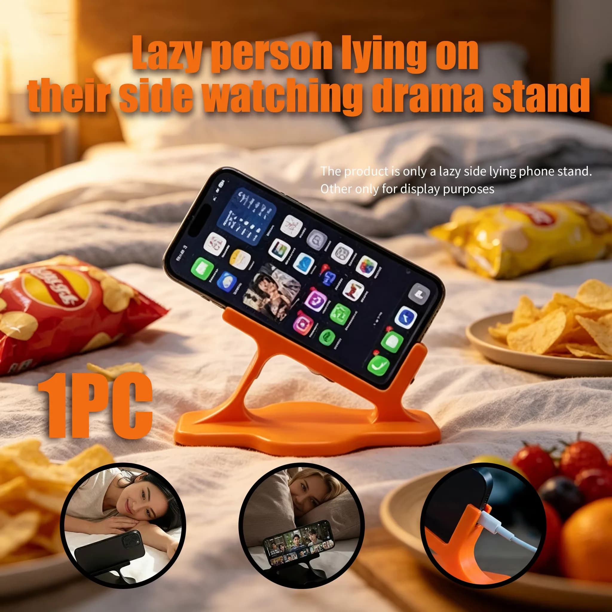 Bed Lazy Phone Stand, Hand-free Phone Bracket, Ergonomic Design, Portable Phone Support for Lying Down & Home Entertainment