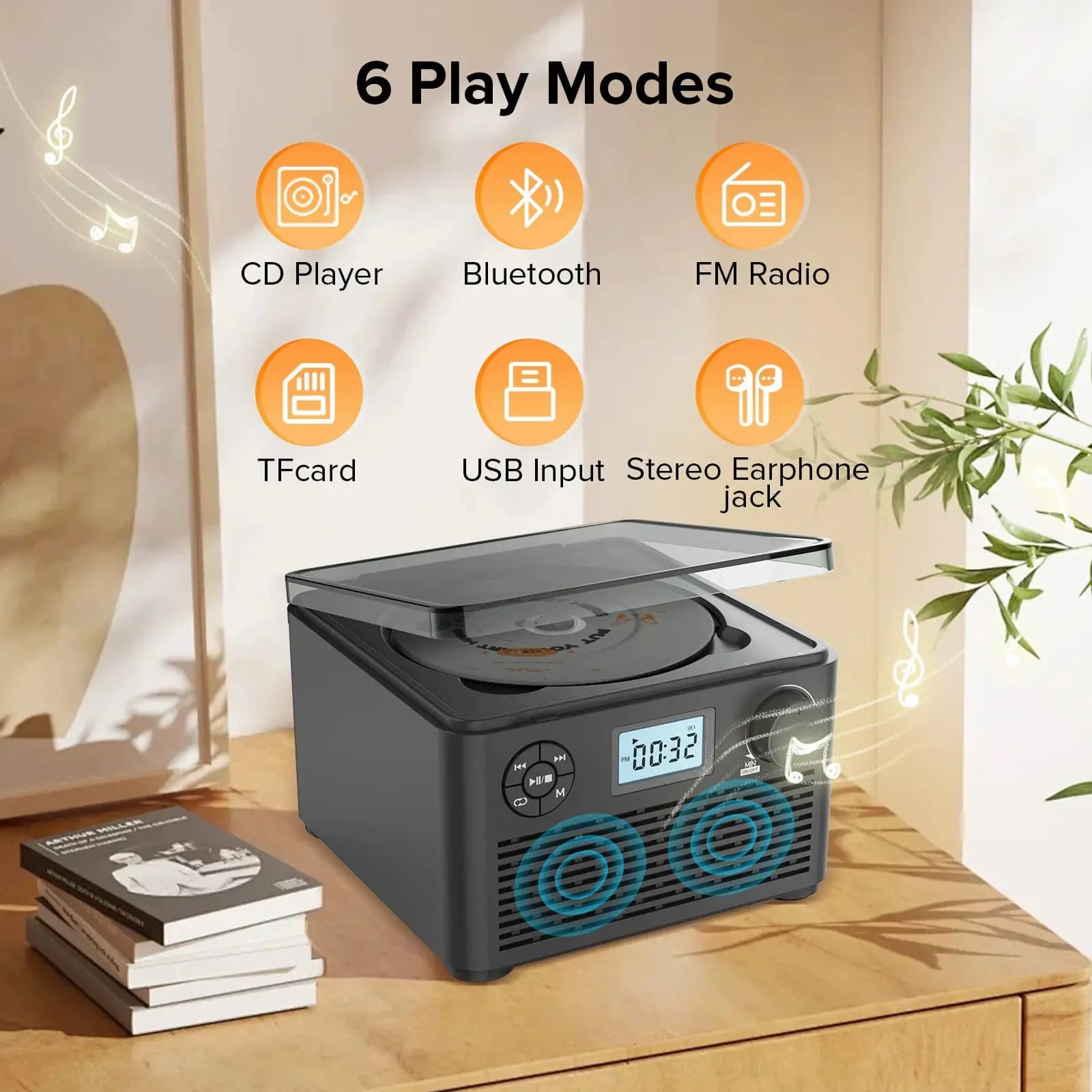 Lettore CD Boombox portatile 2026 unico con doppia radio FM riproduce CD/MP3 disco/USB/TF include jack per cuffie caricabatterie fonte di alimentazione CC