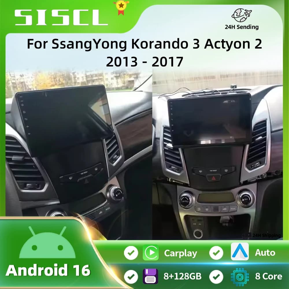 Android Autoradio for SsangYong Korando 3 Actyon 2 2013-2017, Stereo with Carplay Wireless, GPS Multimedia Reader, Touch QLED Screen