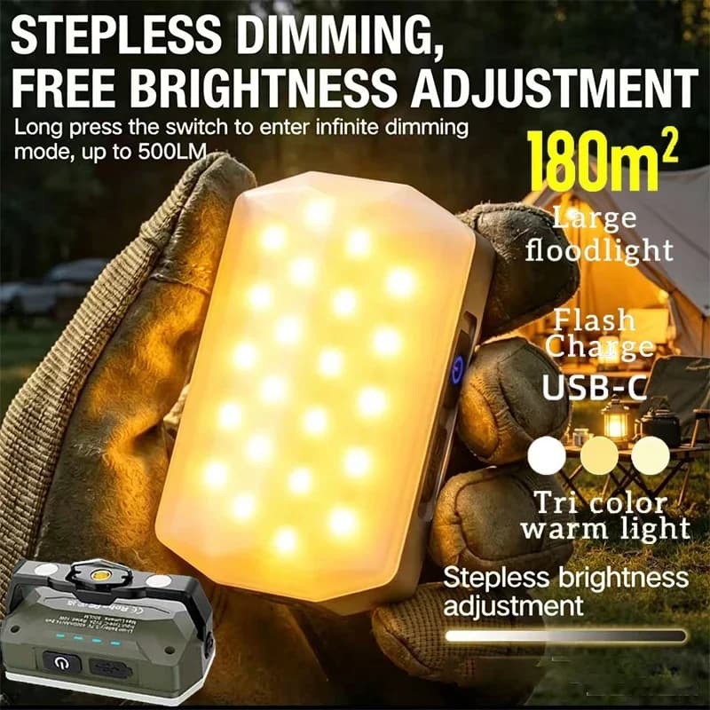 1Pack Camping Light Magnetic Rechargeable LED Tent Lamp Waterproof Portable Flashlight for Fishing Outdoor Hiking