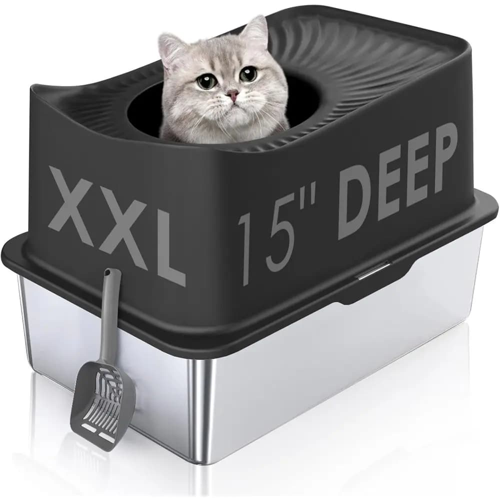 Lettiera per Gatti Extra Large in Acciaio Inossidabile con Coperchio, Bordi Alti, Facile da Pulire, Anti-Odore e Antiruggine