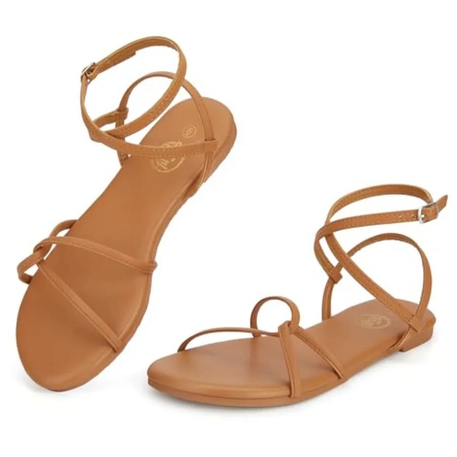 Sandali piatti da donna Trary, con cinturini incrociati e lacci alla caviglia, eleganti scarpe estive da spiaggia, leggere, a punta aperta, modello gladiatore