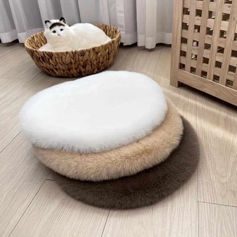 Lussuoso letto rotondo per animali domestici in finta pelliccia di coniglio - Tappetino per cani e gatti super morbido, crema calda, sonno e abbraccio confortevoli
