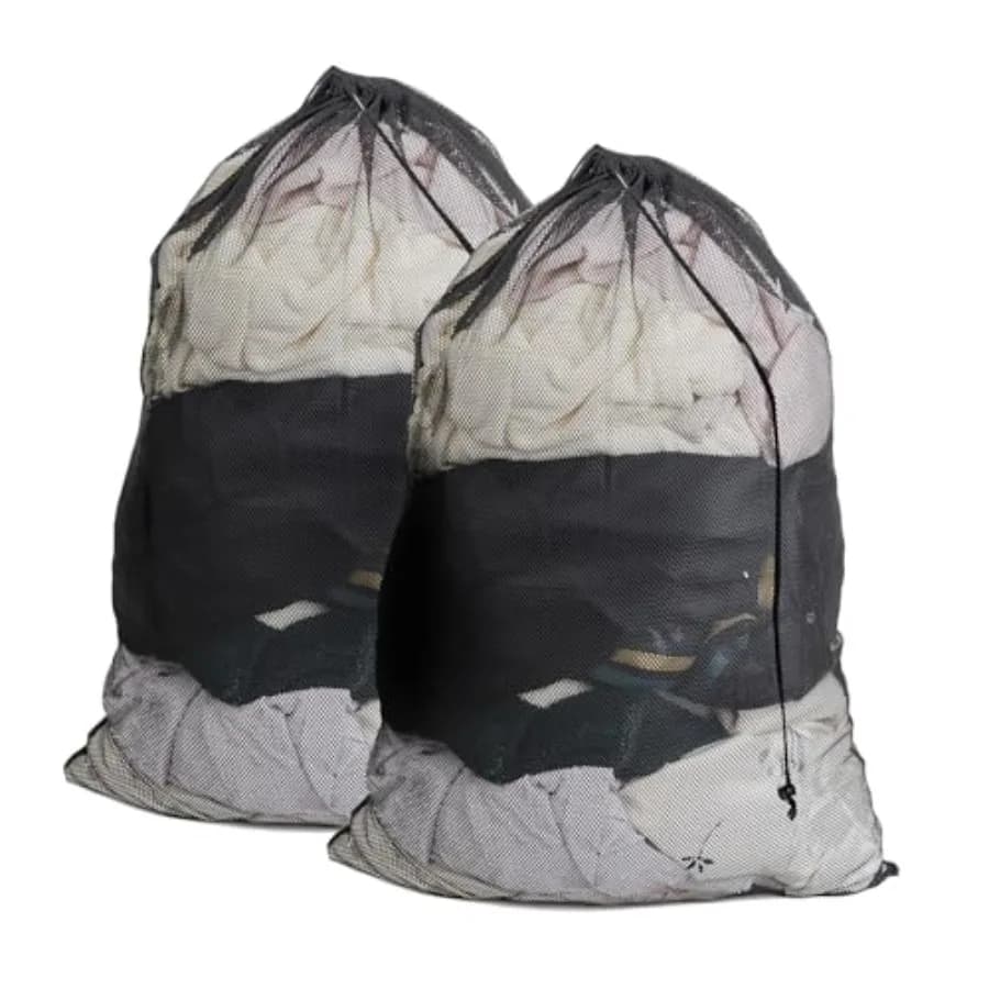2 Pack Mesh Laundry Bags, 24 x 35 Inches Heavy Duty Drawstring Dirty Clothes Bag for Camp, College, Dorm, Travel, Family, Apart