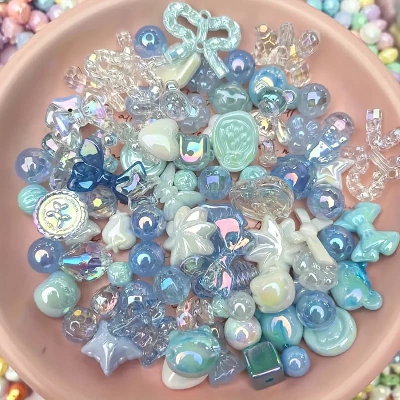 50 g Iridescent Mixed Acrylic Beads - Decorative pendants with star and bow for creating DIY jewellery, bracelets, necklaces, hair accessories