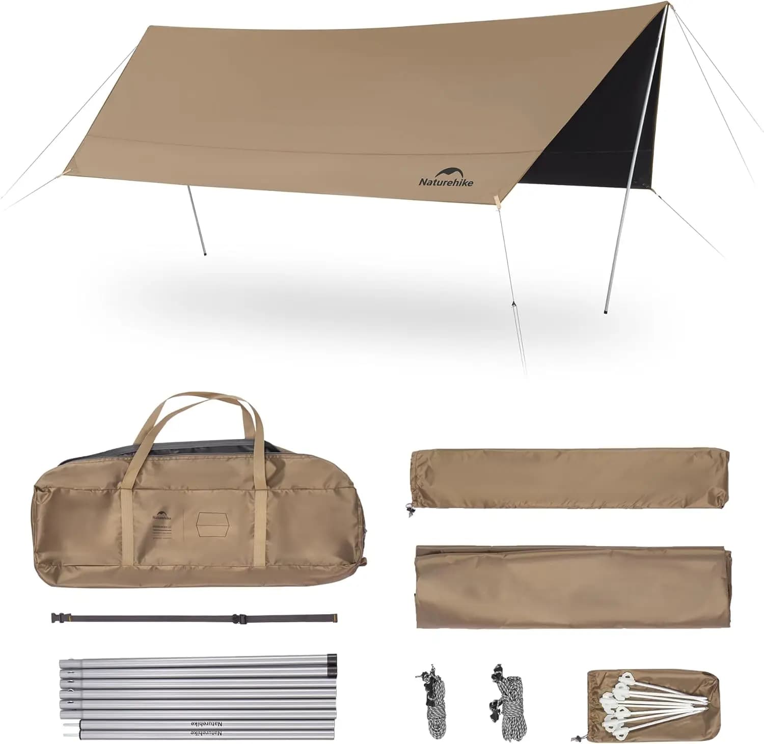 Waterproof PU 18000mm+ Anti-UV UPF2000+ Camping Tarp with Poles, 13.1x9.6ft Sun Shelter for 6-8 Person, Easy Setup