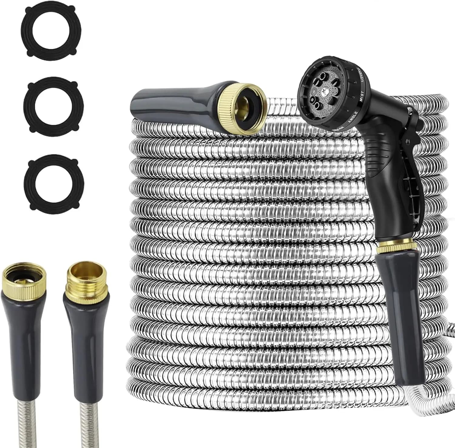 Stainless Steel Garden Pipe 15 Meters, Metal Water Pipes Resistant with 10 Functions for Garden and Exterior